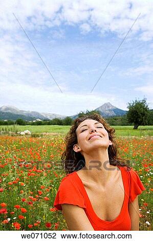 Stock Image - beauty, brunette, calm. Fotosearch