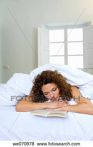 bed, bedroom, book, brunette, calm View Large Photo Image Stock Photo - bed, bedroom, book, brunette, calm. Fotosearch