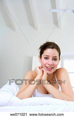 bed, bedroom, brunette, calm View Large Photo Image Stock Image - bed, bedroom, brunette, calm. Fotosearch