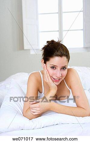bed, bedroom, brunette, calm View Large Photo Image Stock Photo - bed, bedroom, brunette, calm. Fotosearch