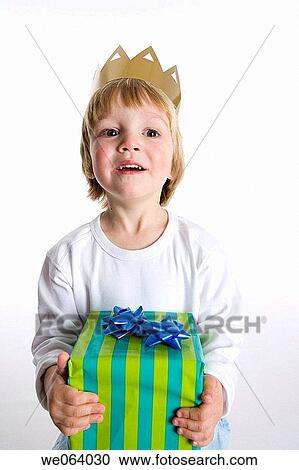 Stock Image - birthday, carry, boy, blond, 3-4 years. Fotosearch