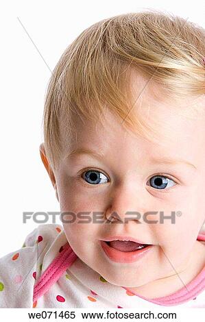 Stock Photography - blond, absent-mindedness, baby, attentive, attention, Absent-minded. Fotosearch