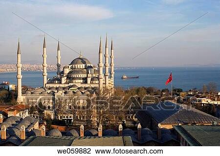 Blue Mosque and Bosphore in background, Istanbul. Turkey View Large Photo Image Stock Image - Blue Mosque and Bosphore in background, Istanbul. Turkey. Fotosearch