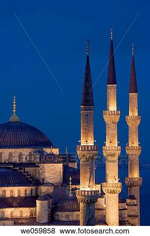 Blue Mosque in the evening and Bosphore in background, Istanbul. Turkey View Large Photo Image Stock Photo - Blue Mosque in the evening and Bosphore in background, Istanbul. Turkey. Fotosearch