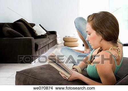 book, calm, brunette, at-home View Large Photo Image Picture - book, calm, brunette, at-home. Fotosearch
