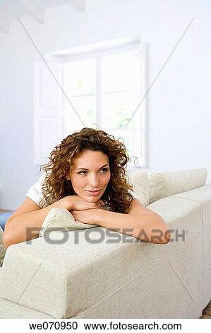 brunette, calm, at-home View Large Photo Image Stock Image - brunette, calm, at-home. Fotosearch