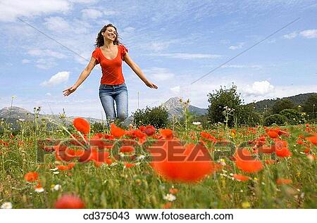 Stock Image - brunette, calm, carefree. Fotosearch