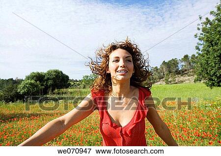Stock Photo - brunette, carefree, activity. Fotosearch