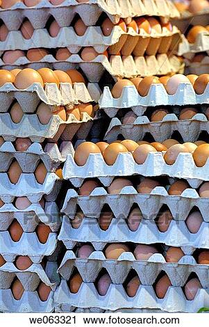 Stock Image - Eggs at La Boqueria market, Barcelona. Catalonia, Spain. Fotosearch