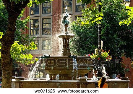 Stock Photograph - Europe, UK, England, Manchester, Albert Square fountain. Fotosearch