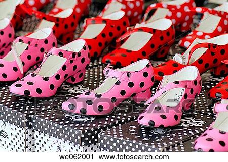 Stock Image - Flamenco shoes, April Fair, Barcelona. Catalonia, Spain. Fotosearch