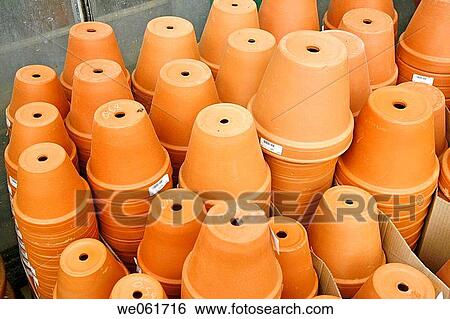 Stock Photograph - Flowerpots in garden center. Luchon, France. Fotosearch