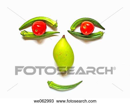 Lady finger, tomatos and a mango are arranged in human face like shape. Pune, Maharashtra, India. View Large Photo Image Stock Image - Lady finger, tomatos and a mango are arranged in human face like shape. Pune, Maharashtra, India.. Fotosearch