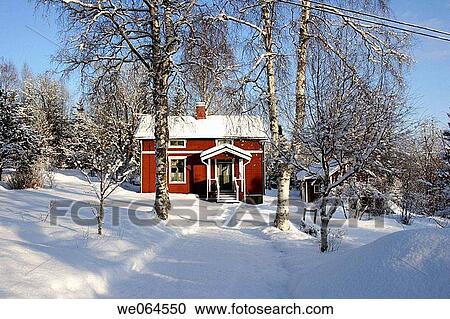 Red swedish wooden house in winter. H÷ga Kusten, coast of Baltic Sea, V? sternorrlands l? n, Sweden, Scandinavia, Europe View Large Photo Image Stock Image - Red swedish wooden house in winter. H÷ga Kusten, coast of Baltic Sea, V? sternorrlands l? n, Sweden, Scandinavia, Europe. Fotosearch