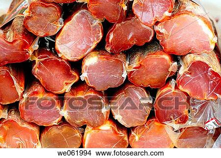 Picture - Sausages, April Fair, Barcelona. Catalonia, Spain. Fotosearch