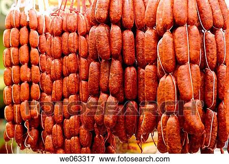 Sausages at La Boqueria market, Barcelona. Catalonia, Spain View Large Photo Image Stock Photo - Sausages at La Boqueria market, Barcelona. Catalonia, Spain. Fotosearch