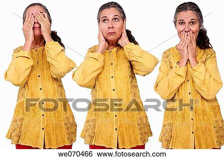 See no evil, hear no evil, speak no evil by elderly woman. View Large Photo Image Stock Photograph - See no evil, hear no evil, speak no evil by elderly woman.. Fotosearch