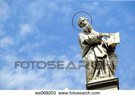 Stock Image - Statue of saint at the top of the Cathedral. Catania. Sicily. Italy. Fotosearch