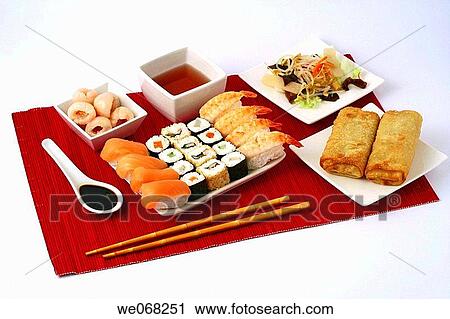 Sushi and Chinese food View Large Photo Image Stock Image - Sushi and Chinese food. Fotosearch