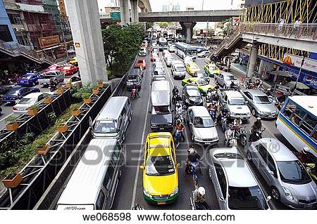Stock Photo - Traffic jam on Pahonyothin Road, Bangkok, Thailand, Southeast Asia. Fotosearch