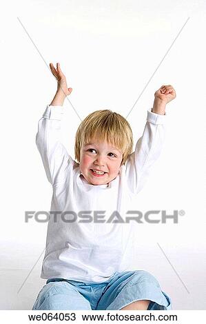 amusement, boy, blond, Arms raised, 3-4 years View Large Photo Image Stock Image - amusement, boy, blond, Arms raised, 3-4 years. Fotosearch