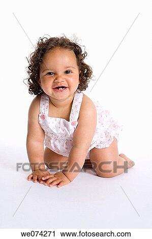 Stock Image - baby, barefoot, brunette, child, childhood. Fotosearch