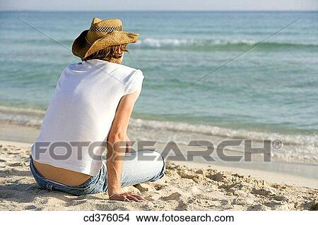 back view, calm, beach, 20's View Large Photo Image Picture - back view, calm, beach, 20's. Fotosearch