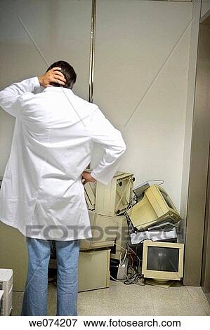 Stock Photo - back view, gesture, computer, antiquated. Fotosearch