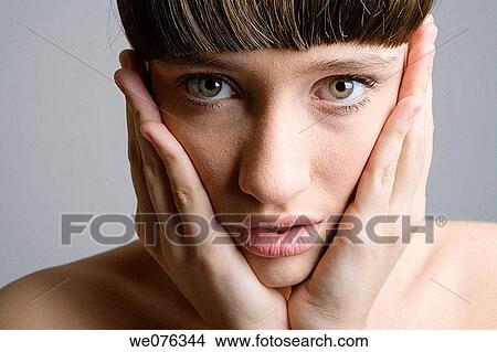 bang, brunette, Close-up View Large Photo Image Picture - bang, brunette, Close-up. Fotosearch