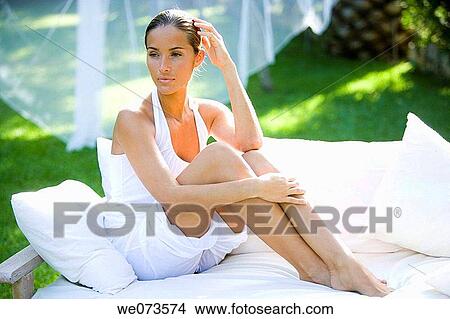 barefoot, calm, brunette, absorbed View Large Photo Image Picture - barefoot, calm, brunette, absorbed. Fotosearch