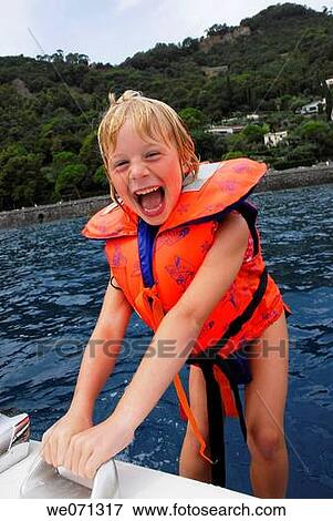 Stock Photo - bathe, boat, blond, bathing, amusement. Fotosearch