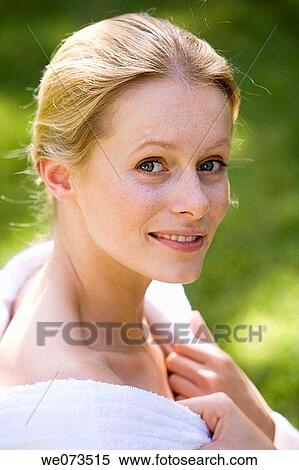 bathrobe, beauty, blond, blue eyes, calm View Large Photo Image Stock Photography - bathrobe, beauty, blond, blue eyes, calm. Fotosearch