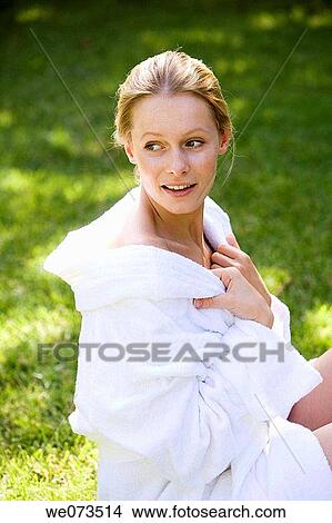 Picture - bathrobe, beauty, blond, Body care. Fotosearch