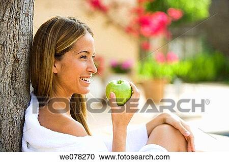 bathrobe, chestnut hair, brown hair, apple View Large Photo Image Stock Image - bathrobe, chestnut hair, brown hair, apple. Fotosearch