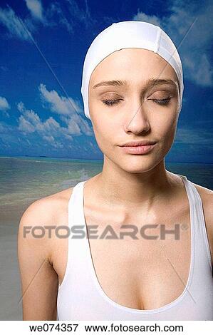 beach, brunette, cap View Large Photo Image Stock Photo - beach, brunette, cap. Fotosearch