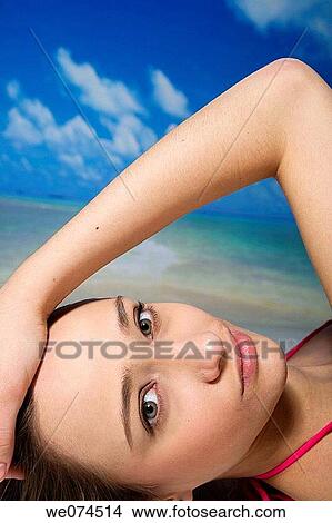 Picture - beach, brunette, Close-up. Fotosearch