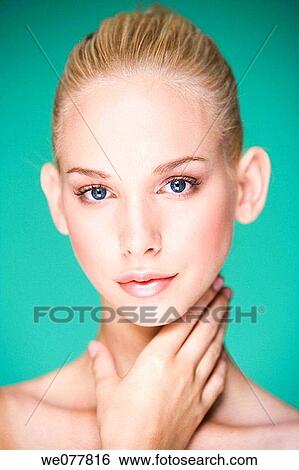 Stock Photograph - beauty, Beauty Care, blond, blue eyes. Fotosearch