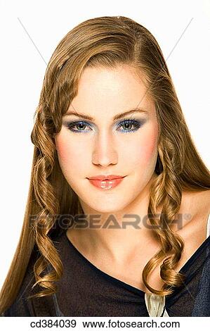 Stock Photo - beauty, Beauty Care, blue eyes, brown hair. Fotosearch