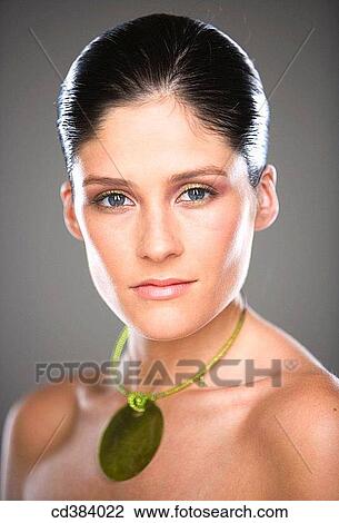 Stock Image - beauty, Beauty Care, blue eyes, brunette. Fotosearch