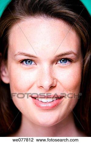Stock Image - beauty, Beauty Care, blue eyes, brunette. Fotosearch