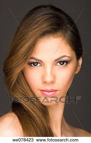 Stock Image - beauty, Beauty Care, Brown eye, brown hair. Fotosearch