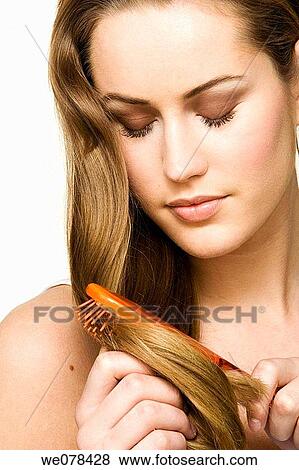 beauty, Beauty Care, brown hair, brush, Brushing hair View Large Photo Image Stock Photo - beauty, Beauty Care, brown hair, brush, Brushing hair. Fotosearch