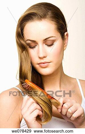 beauty, Beauty Care, brown hair, brush, Brushing hair View Large Photo Image Stock Photo - beauty, Beauty Care, brown hair, brush, Brushing hair. Fotosearch