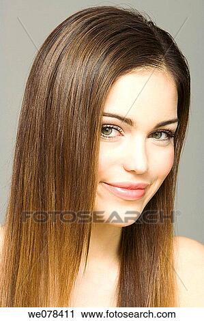 Stock Image - beauty, Beauty Care, brown hair, chestnut hair. Fotosearch