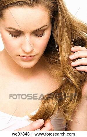 Stock Image - beauty, Beauty Care, brown hair, chestnut hair. Fotosearch
