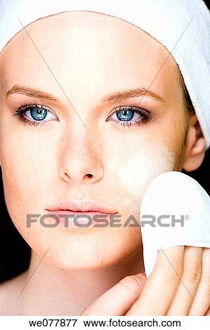 Stock Photo - beauty, blue eyes, Beauty Care, apply. Fotosearch