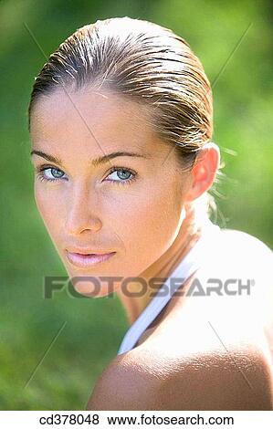 beauty, blue eyes, brunette, Close-up View Large Photo Image Stock Photo - beauty, blue eyes, brunette, Close-up. Fotosearch