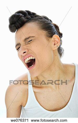 Stock Image - beauty, brunette, Beauty Care, anger. Fotosearch