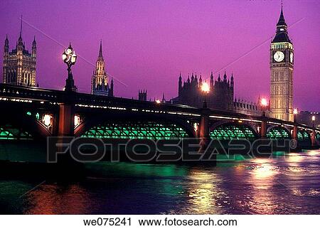 Stock Image - BIG BEN WESTMINISTER. BRIDGE RIVER THAMES. LONDON ENGLAND. UNITED KINGDOM. Fotosearch