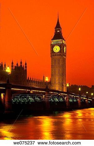 Stock Photo - BIG BEN WESTMINISTER. BRIDGE RIVER THAMES. LONDON ENGLAND. UNITED KINGDOM. Fotosearch